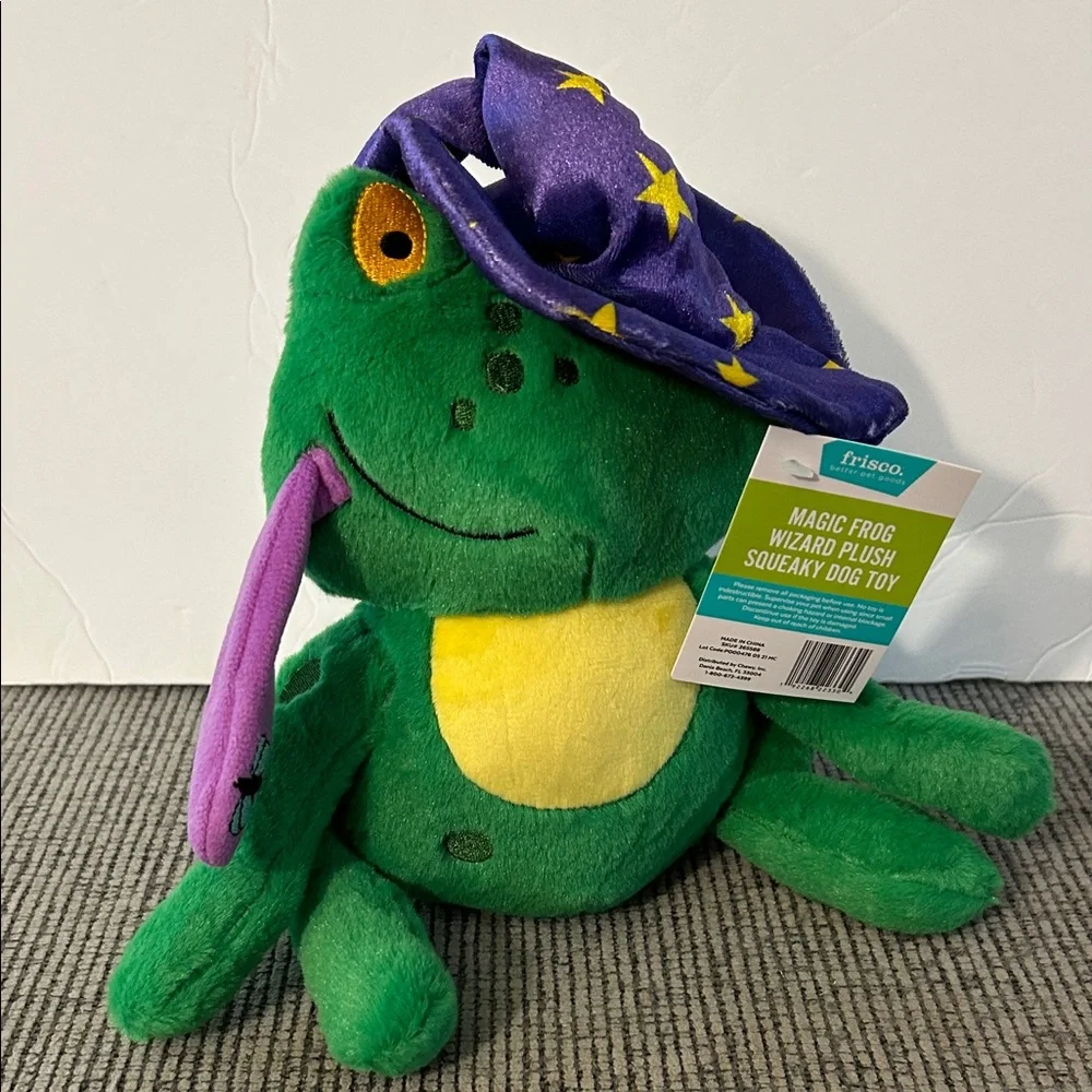 Wizard Frog Plush Squeaky Dog Toy NEW